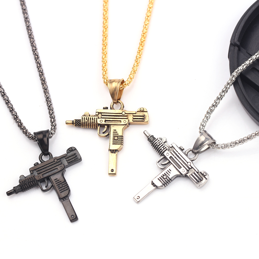Men Accessories Fashion - Punk Uzi Pistol Machine Gun Necklace