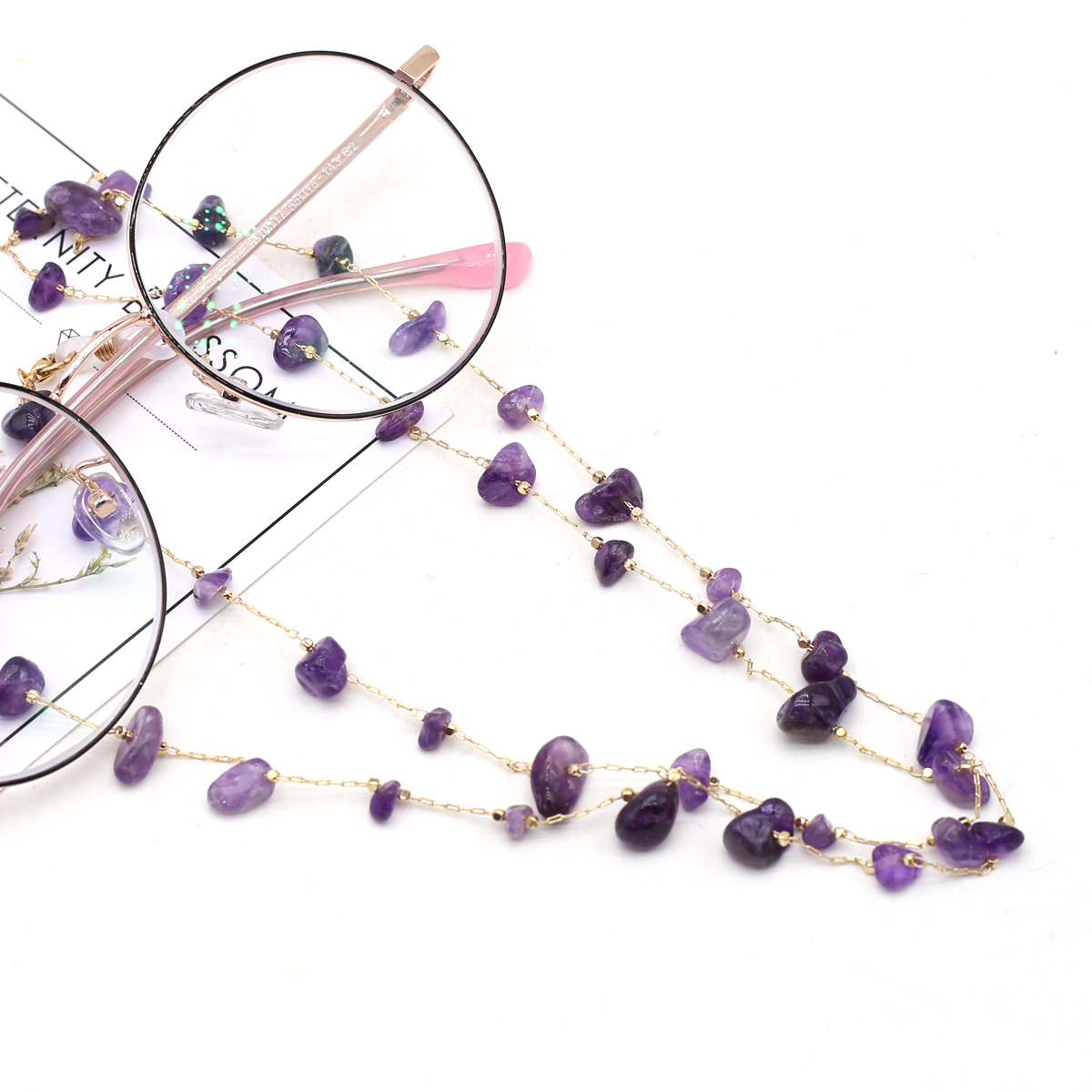 Men'S Accessories Chain - Natural Amethyst Stone Beaded Trendy Eyeglasses