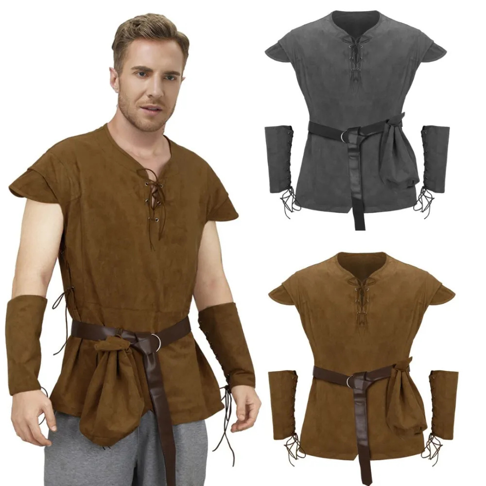 Men'S Viking Accessories - Men's Medieval Lace Up Tunic Shirt