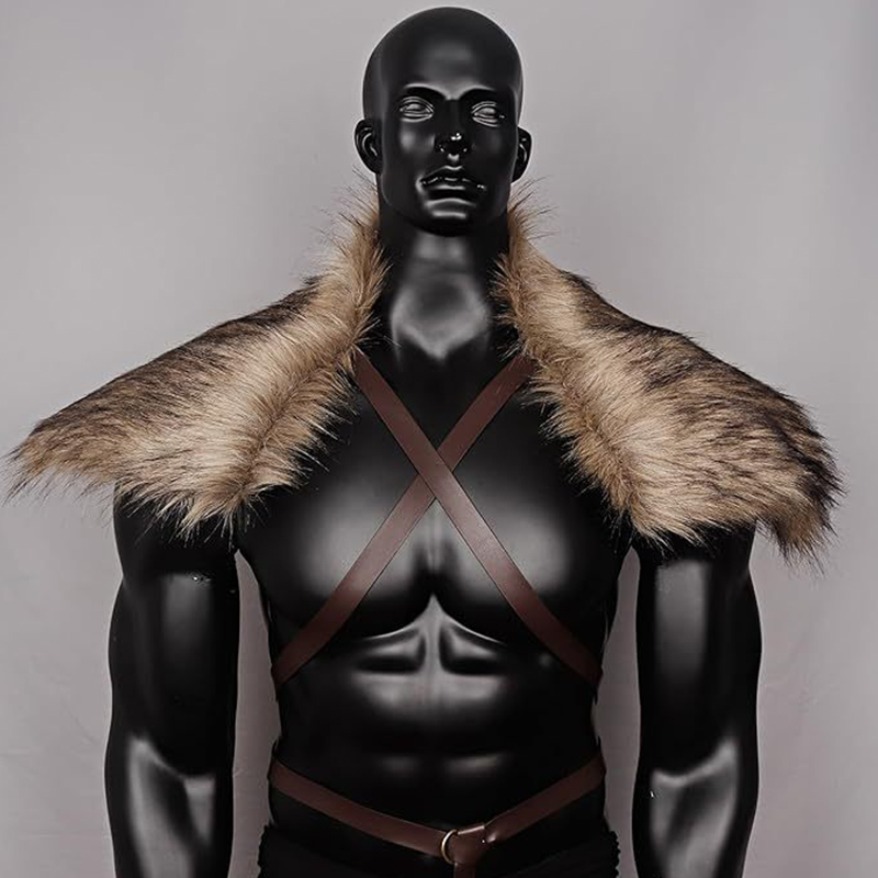 Men'S Viking Accessories - Man Medieval Faux Fur Cape Shoulder