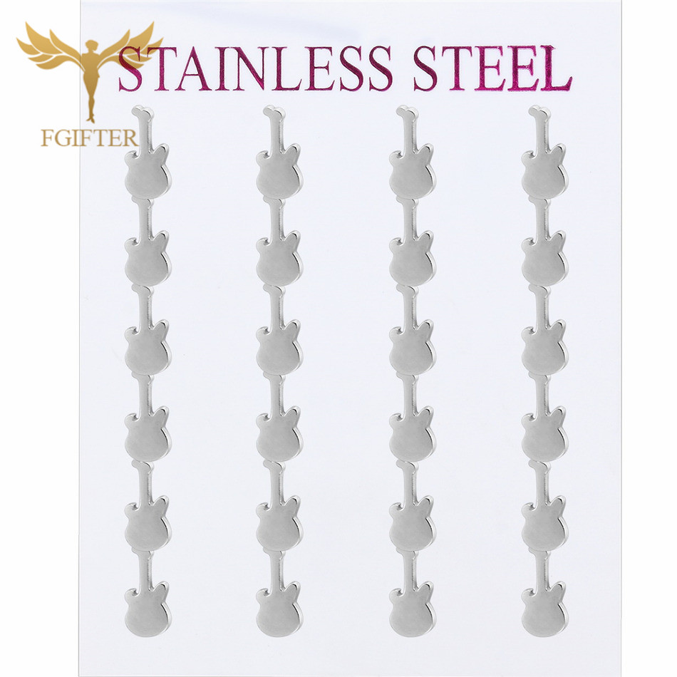 Men Accessories In Store - 12 Pairs Music Guitar Earrings for